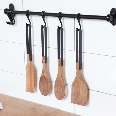 Wooden utensils for cooking for Kitchen Acacia Wood, Beautiful Modern Design, Rustic Wood Heads and Stainless-Steel Handles, Scratch-Resistant. by cusinine