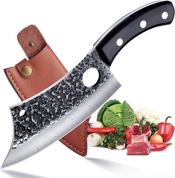 ROCOCO 6.3" Cleaver Butcher Knife, Full Tang with Sheath, Ideal for Home Outdoor BBQ Camping, Great Gift Idea