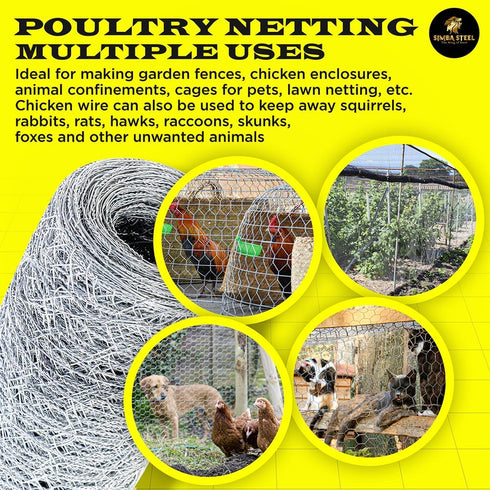 12 100 1 20GA 12 100) Chicken Wire in x FT x Mesh x | Poultry Wire Netting | Hot Dipped Galvanised | Hexagonal