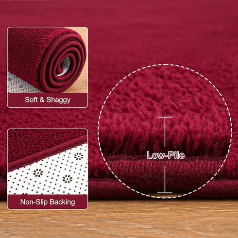 Burgundy Red Area Rugs for Bedroom Living Room, 4x6 Feet Indoor Memory Foam Rug, Modern Washable Shag Carpets