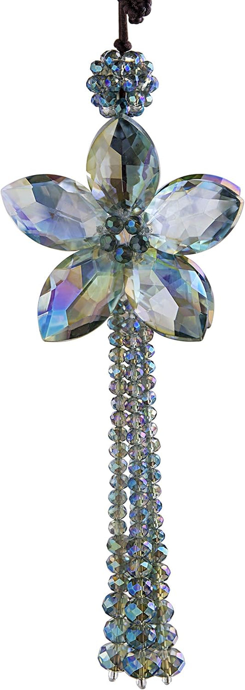 H&D HYALINE & DORA 11.4 Inch Crystal Color Flower Car Charms Pendants for Auto Rear View Mirror with Tassel