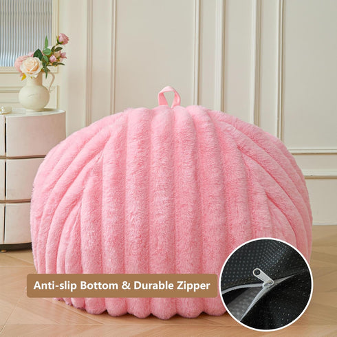 MEGO Kids Fluffy Faux Rabbit Fur Bean Bag Chair Cover(No Filler), Soft Shaggy Wide Striped Stuffed Animal Storage Bean