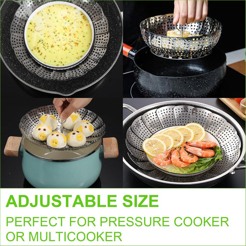 Vegetable Steamer Basket - Stainless Steel Veggie Fish Food Steamer, Folding Expandable for Various Pots