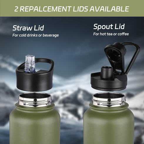 HASLE OUTFITTERS 40oz Stainless Steel Water Bottle, Vacuum Insulated Double Walled Leak Proof with 2 Lids (Straw and