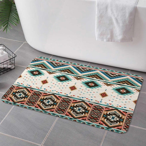 Aztec Bath Rugs for Bathroom, Southwestern Tribal Pattern Non Slip Flannel Bath Mat, 17x29 Inch