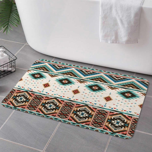 Aztec Bath Rugs for Bathroom, Southwestern Tribal Pattern Non Slip Flannel Bath Mat, 17x29 Inch