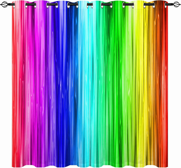 ANHOPE Rainbow Striped Curtains - Girls Colorful Vertical Stripes Print Pattern Waterproof Grommet Window Drapes