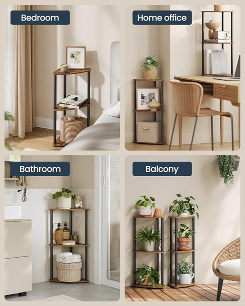 3-Tier 15 10.6 27.8 Inches, ULBC620K01 SONGMICS HOME Superfast Toolless Assembly, Corner Shelf Stand, Corner Standing
