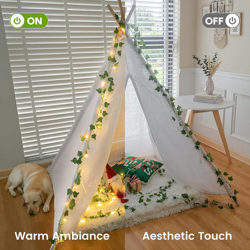 23 73 Vine with Fairy Lights, FT LED Ivy Leaf Lights Indoor Plug in, Fake Vine String Lights for Bedroom, Dorm, Wall