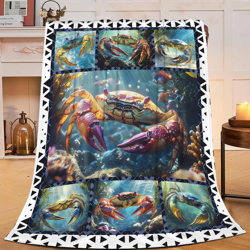 Qvintra Crab Blanket Crabs Throw Blanket Soft Cozy Warm Fuzzy Fleece Lightweight Plush