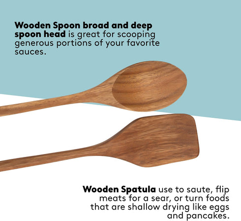 Real Simple Cooking Set with Silicone Spatulas and Wooden Spoons | Includes Wooden Spoon, Wooden Spatula, and 2