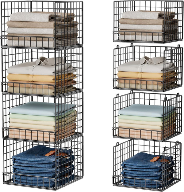 Stackable Closet Organizers and Storage Baskets, 4-Tier Closet Shelf Organizer , Space-Saving