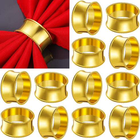 8 Pcs Gold Napkin Rings Set - Metal Napkin Holder Rings with Rhinestone Delicate Buckle for Holiday Table Decoration