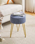WBD009BU IBUYKE Teddy Velvet Round Footrest Stool Ottoman, Makeup Vanity Stool Side Table, Velvet Dressing Table Seat