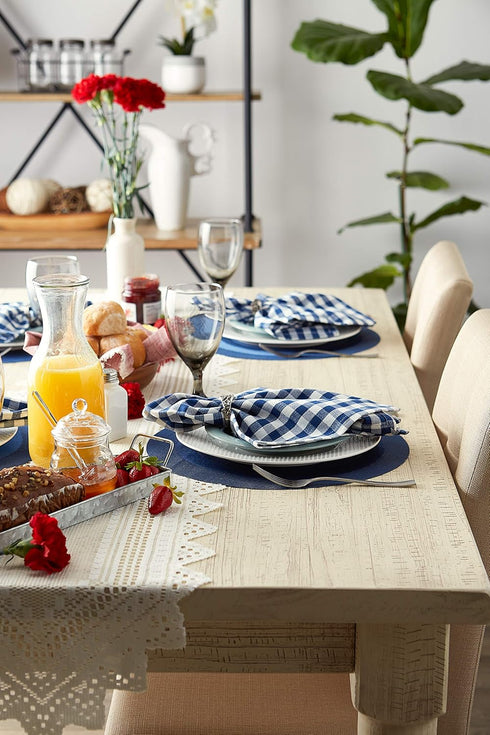 DII PVC Tabletop Collection Woven Indoor/Outdoor Round Placemat Set, Nautical Blue, 6 Piece, 13.75"
