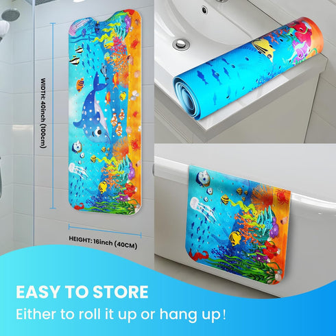40 16 Inch Linoows Baby Bath Tub Mat, x Extra Large Non Slip Kids Cartoon Bathtub Shower Mats with Suction Cups & Drain