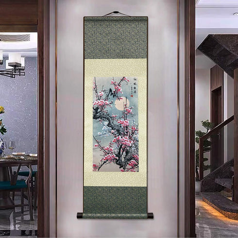 Chinese Landscape Painting Decor, Beautiful Silk Scroll Painting for Home, Vertical Wall Art for Living Room and Bedroom