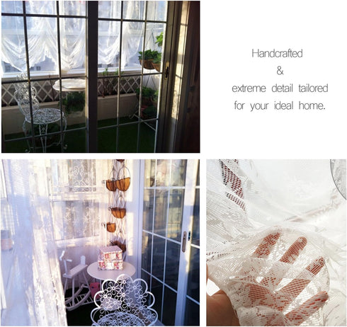 FADFAY Elegant White Lace Embroidered Sheer Balloon Curtains, Adjustable Tie-Up Curtain, 1 Panel, 78''*78''.