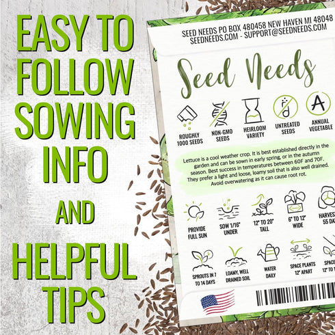 Pack 2 Packets Seed Needs Romaine Lettuce Seeds Variety for Planting a Collection of Individual Varieties - Include Red
