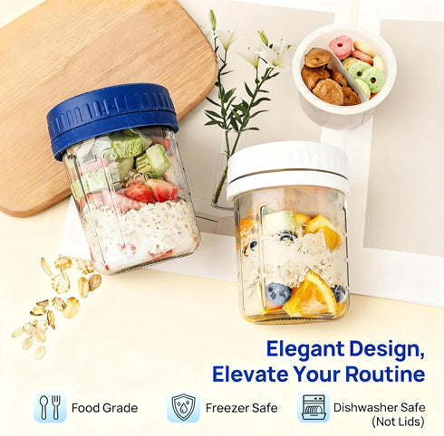 Ayemol 6 Pack 16 OZ Overnight Oats Containers with Lids and Spoons, Glass Oatmeal Container With Measurement Marks