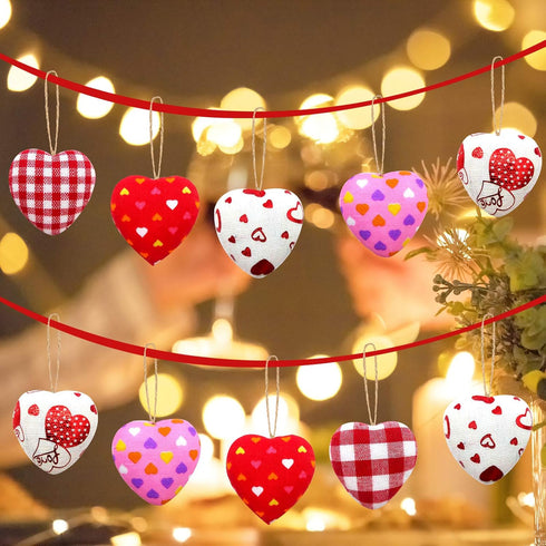 EBaokuup 30 Pcs Valentines Fabric Heart Ornament for Hanging, Heart-Shaped Decoration for Valentine's Day Home Decor