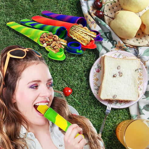 6pcs Froze Popsicles Molds,Reusable Baby Silicone Popsicle Molds Multi Colors Ice Cream Mold Tray Ice with Lids for DIY