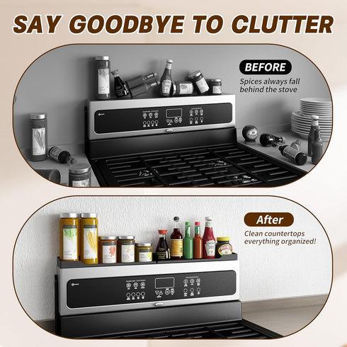 30 Inch, Stove Top Shelf Magnetic Over the Stove Top Shelf, Silicone Oven Spice Rack Organizer Storage Organization