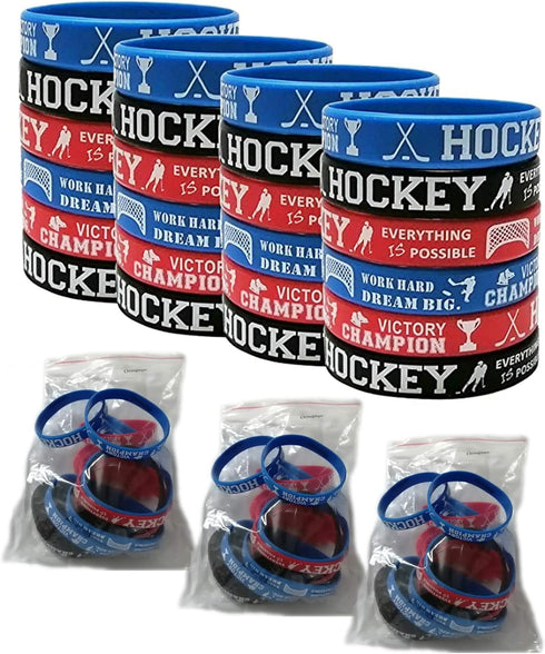 Oringaga 24PCS Motivational Rubber Bracelets for Hockey Party, Sports Baby Shower Birthday Supplies, Gifts