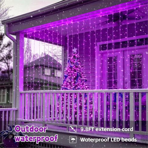 200LED 6.6x6.6ft 8 Curtain Light for Bedroom, Purple Window Wall Hanging Fairy Curtain String Light, Modes Remote Fairy
