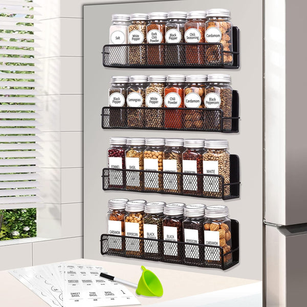 Churboro Magnetic Spice Rack for Refrigerator with Spice Jars- Includes 24 Pcs