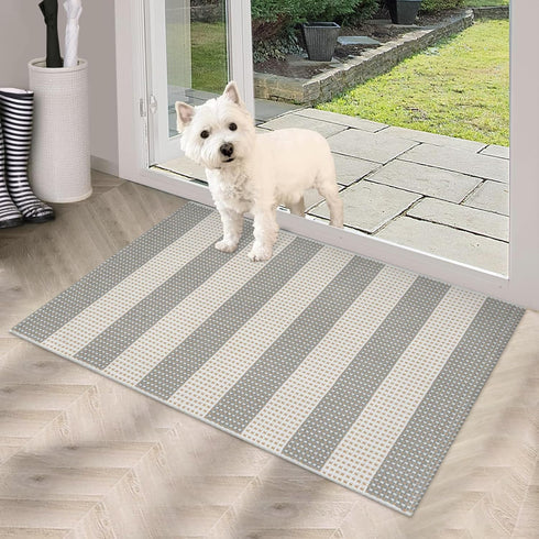 Striped Grey and White Outdoor Rug 2x3,Washable Reversible Front Door Mat Cotton Hand-Woven Porch Rug, Foldable Spring Layered Door Mats for Entryway/Farmhouse by Sungea