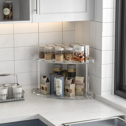 2 9.5x9.5x8 Inch, Countertop Sezanrpt Tier Acrylic Corner Shelf Organizer Storage Transparent Corner Shelf