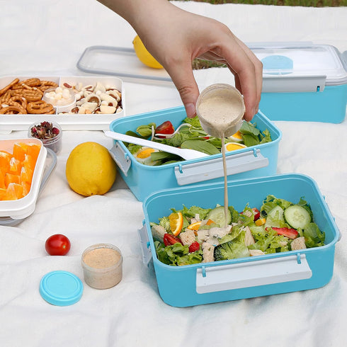 shopwithgreen 3 Pack Salad Food Storage Container, 47-oz Bento Box with 3-Compartment for Sandwich, Fruit, Lunch,