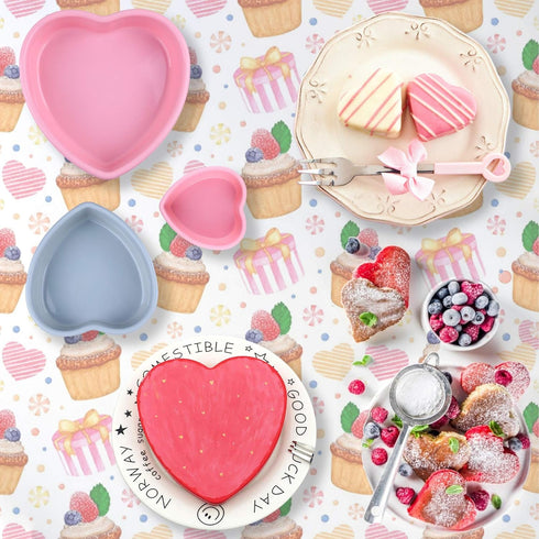 Heart Shaped Cake Pans, 3pcs Silicone Molds, 5" 8" 10" Non-Stick Cake Pan Set for Cheesecake, Brownie Cake
