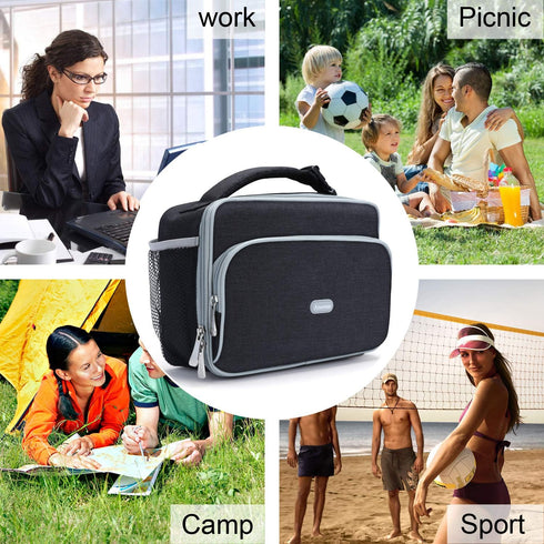 Amersun Insulated Lunch Box for Men, Black - Sturdy Bag with 2 Pockets & Padded Liner for Food Travel