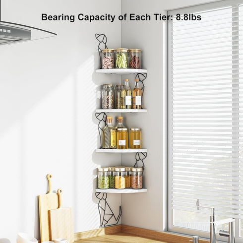 4 Alsonerbay White Corner Shelf Wall Mount, Tier Floating Shelf for Wall Storage, Rustic Wood Shelves for Bedroom