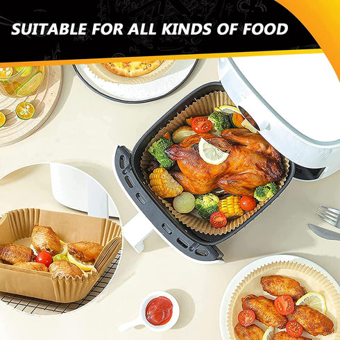 Air Fryer Disposable Paper Liners Square, 7.9 Inch, 100 PCS Non-Stick Parchment Paper for Roasting and Microwave