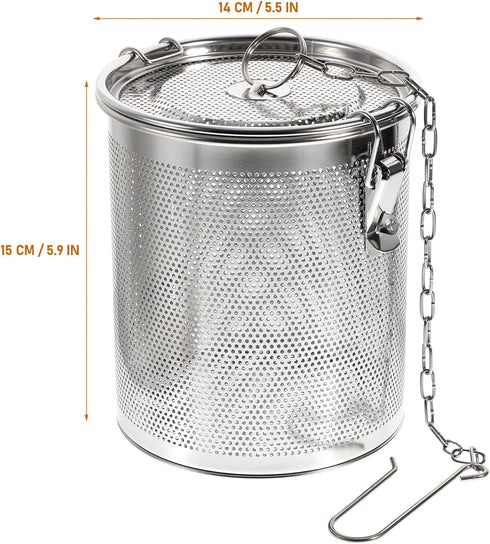 5.51x5.51x5.90 Inch Yardwe Stainless Steel Spice Infuser Basket with Chain Hook, Extra Fine Mesh Soup Strainer
