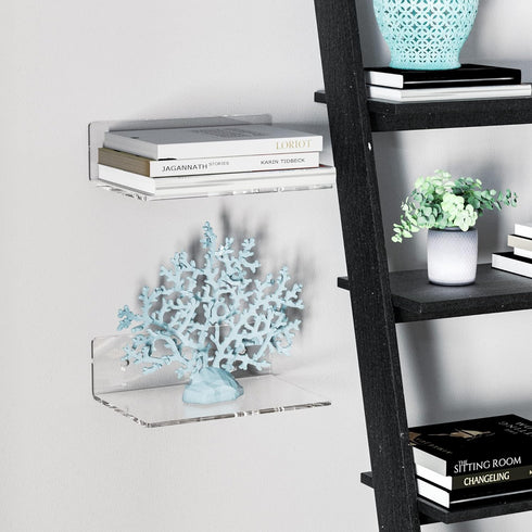 9 Inches 2 Pack, Plants(9 inch, Sezanrpt Acrylic Wall Shelves Floating Shelf for Wall Mounting, Acrylic Display Ledges
