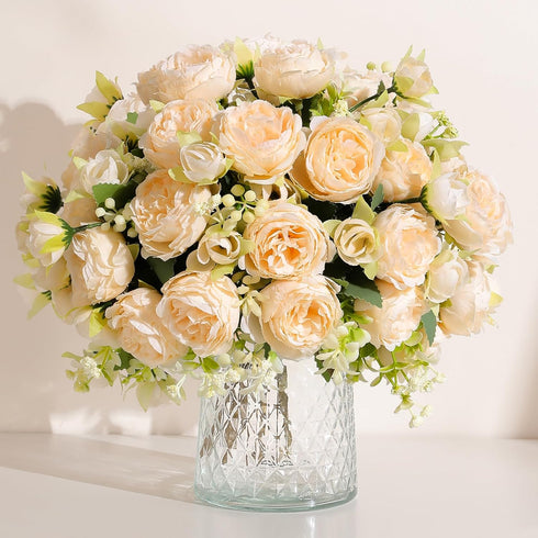 Luyue 8 Packs Peonies Artificial Flowers - Vintage Faux Peony Bouquet for Table Centerpiece