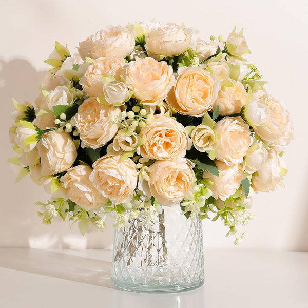 Luyue 8 Packs Peonies Artificial Flowers - Vintage Faux Peony Bouquet for Table Centerpiece