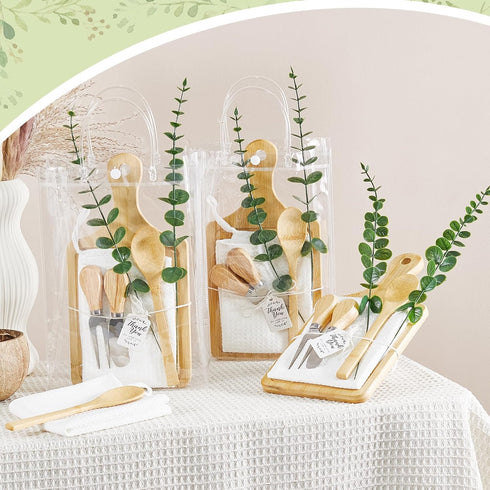 2 Sets) Baby Shower Prizes for Game Winners Bamboo Cheese Board Spoon Fork Butter Spreaders Plaid Towel Thank You Card