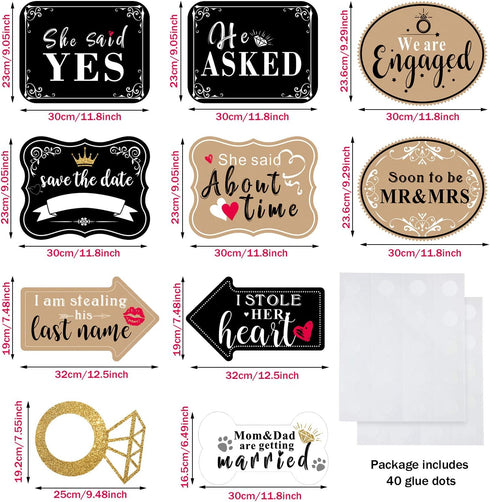Blulu 10 Pieces She Said Yes Sign - Engagement Photo Props Kit for Wedding Party