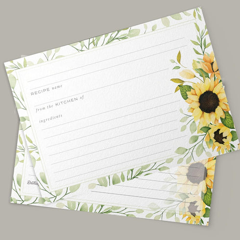 Dashleigh 50 Double-Sided Sunflower Recipe Cards, 4x6 Inches