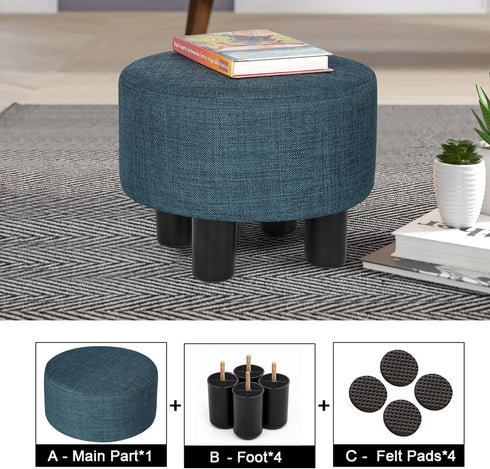 Joveco Small Foot Rest Stool Ottoman, Line Round Short Low Foostool for Chair, Under Office Desk, Living Room, Navy
