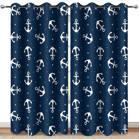 MissHope Nautical Anchor Blackout Curtains Ocean Beach Coastal Beach Theme Home Decoration