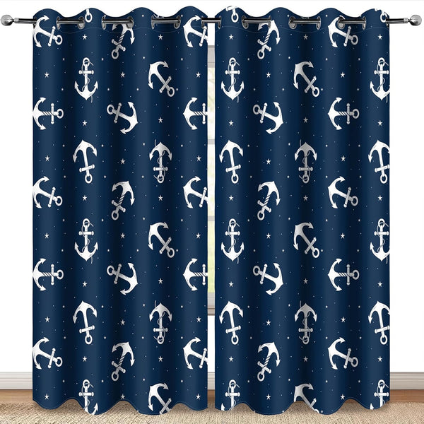 MissHope Nautical Anchor Blackout Curtains Ocean Beach Coastal Beach Theme Home Decoration