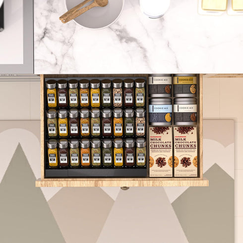 Organizer,3-Tier Insert/Countertop included)-3Tier,2packs/Black Expandable Metal Spice Drawer Slanted Seasoning Jars