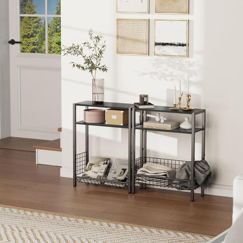 3 DIY Narrow Side Table, Tier End Table with Various Storage Basket, Slim Sofa Side Table for Small Spaces, Skinny