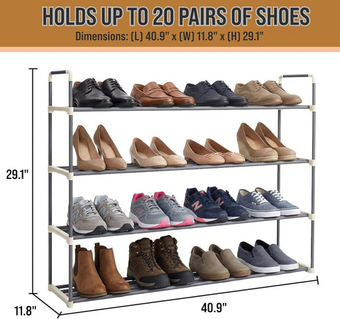 4-Tier Closet, 20 Home-Complete Shoe Rack - Shoe Organizer for Bathroom, Entryway - Shelf Holds Pairs Sneakers, Heels